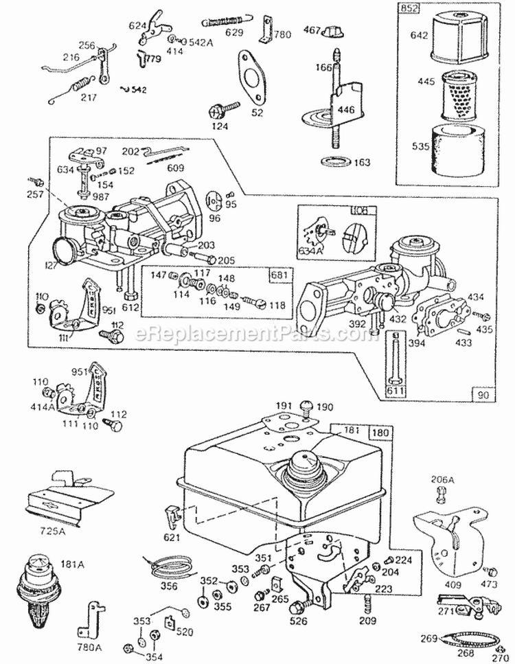 CarburetorFuel TankACv Diagram and Parts List for 132232-0256-02  Briggs and Stratton Engine